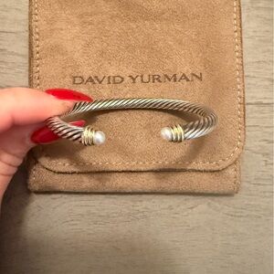 David Yurman Silver and Gold Cable Bracelet with Pearls